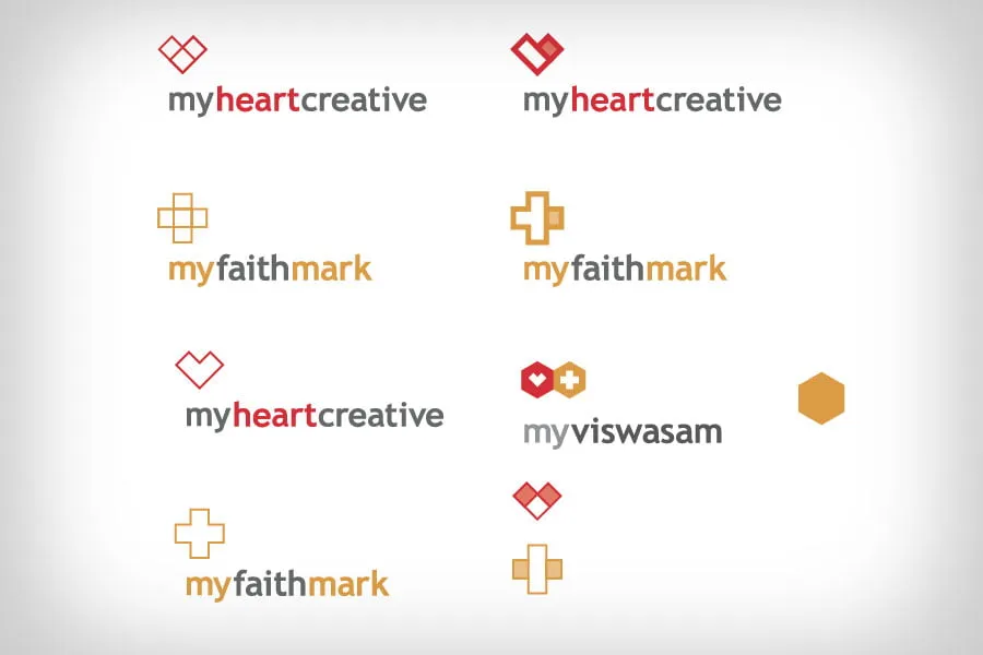 amyellacreative name change - myheartcreative The design metamorphosis of the myheartcreative, myfaithmark, and myviswasam logos. There are various versions of the logos and the taglines.