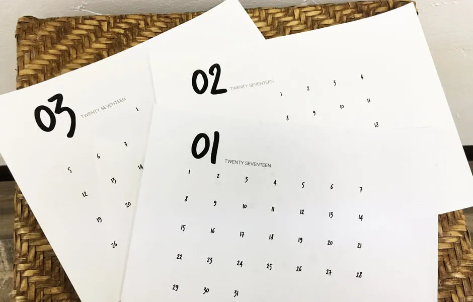 The months of January, February, and March calendar printables stacked together. 