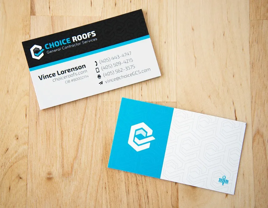 Choice Roofs Designs - myheartcreative The front and back of a business card designed by myheartcreative for Choice Roofs General Contractor Services.