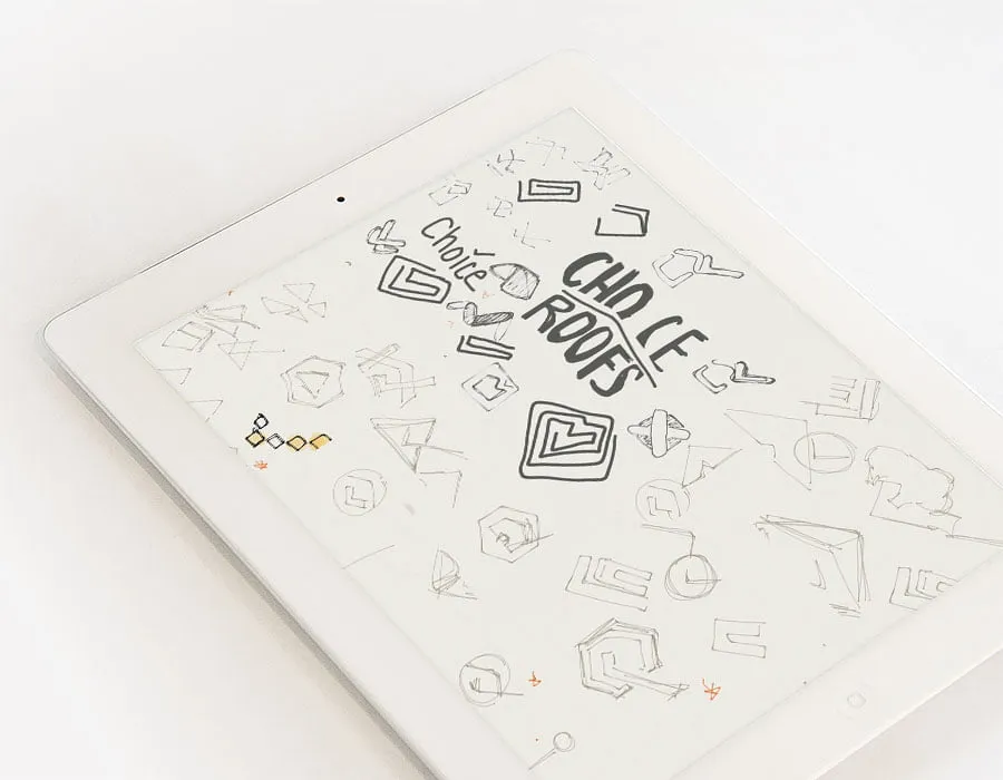 Choice Roofs Designs - myheartcreative Sketches for the Choice Roofs logo design on an iPad.