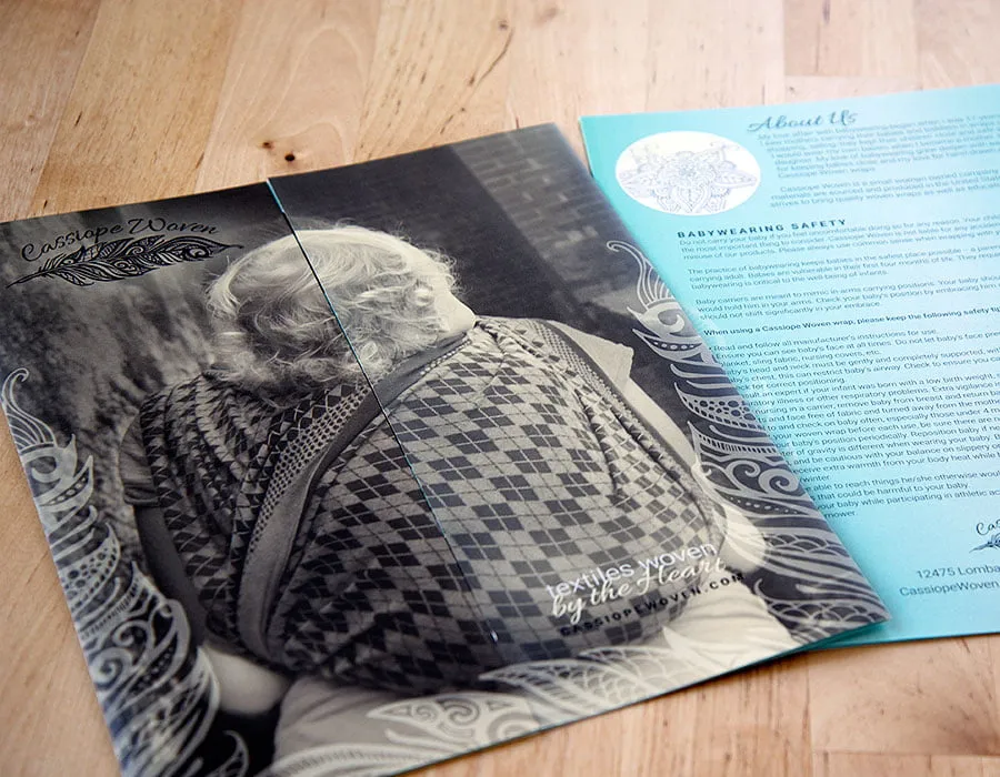 The front and back covers of the brochure design for Cassiope Woven. 