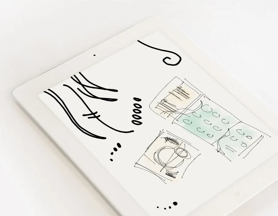 Sketches of the booklet design for Cassiope Woven on an iPad. 