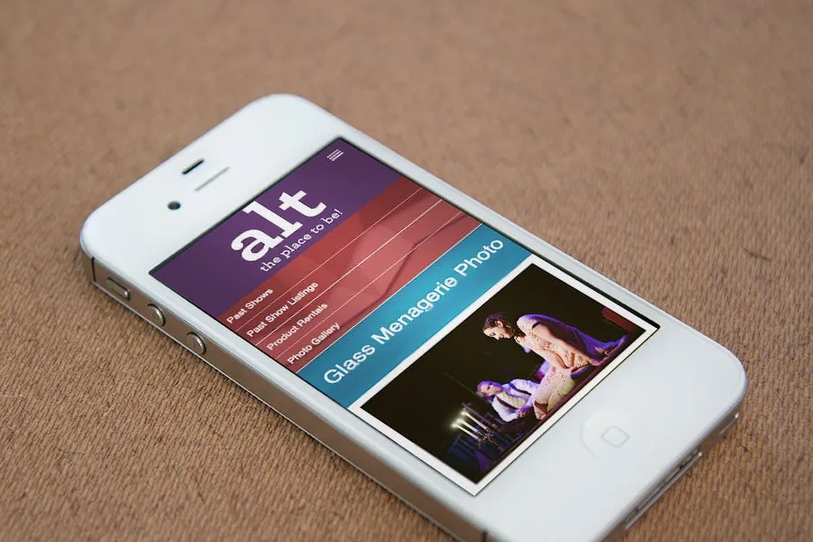 The website homepage for Amarillo Little Theatre on an iPhone. 