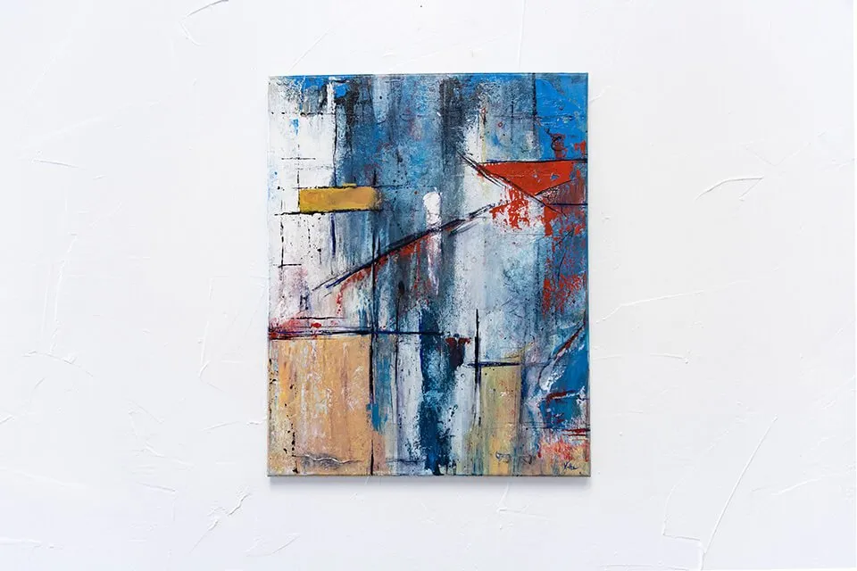 An abtract painting by Keith Wolfe titled, "Headspace." 