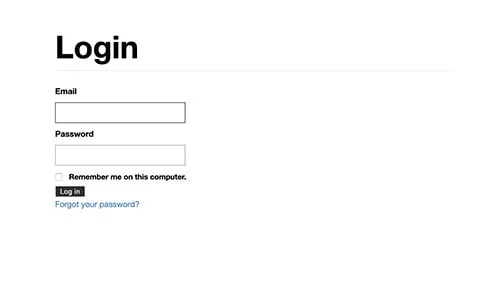 The login screen for Webvis CMS. Users enter their email and password and must check a box that says "Remember me on this computer" before logging in. 