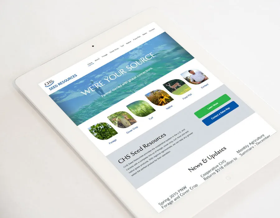 4 Website Design Launches for 4 Prominent Companies - myheartcreative The CHS Seed Resources web design on a white tablet.