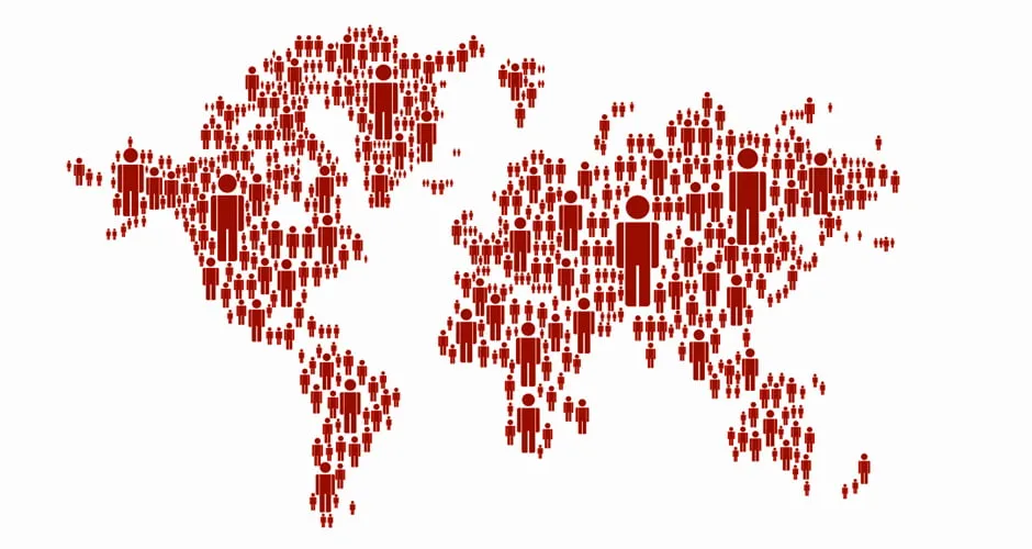Now is the Time to Fall Into a New Marketing Plan - myheartcreative A demographic map of the world. The countries are designed out of generic red human figures.