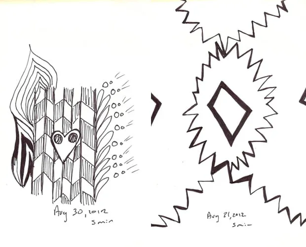 Day 30 and day 31 of the doodle a day challenge. Day 30 was drawn in 5 minutes on August 30, 2012 and shows an abstract doodle. Day 31 was drawn in 5 minutes on August 31, 2012 and shows an abstract doodle. 