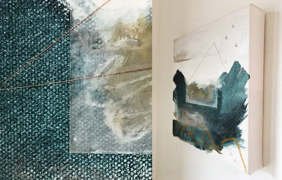 A collage of an abstract painting by Brandi Downham. 