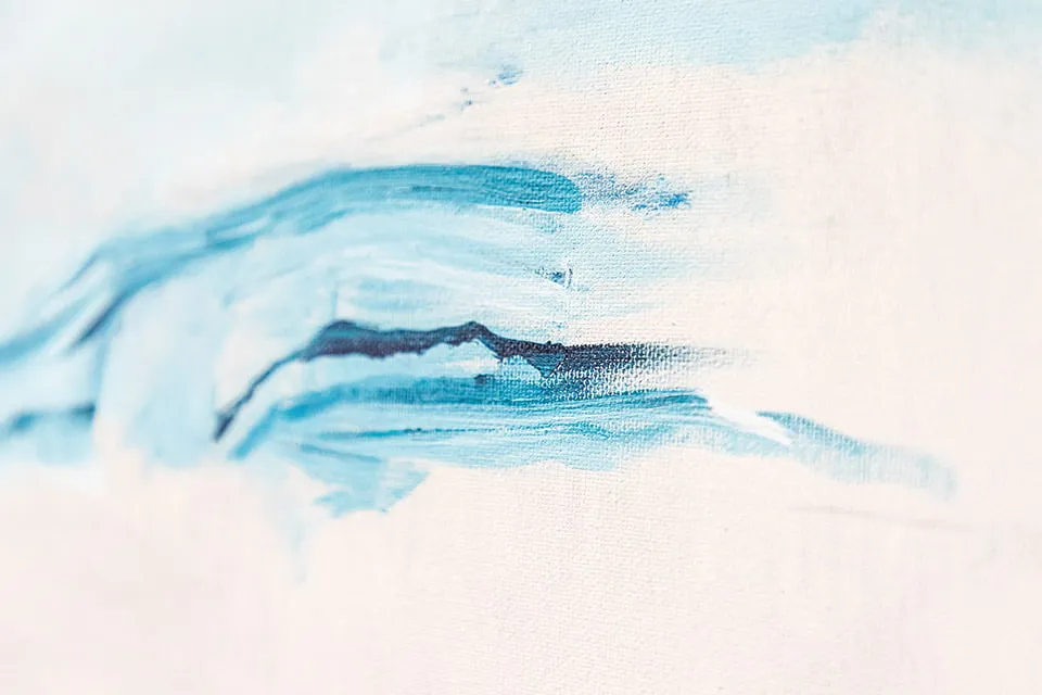 The Nature of Abstract - myheartcreative An up-close shot of a blue paint stripe on an artwork by Wendi O'Connor.