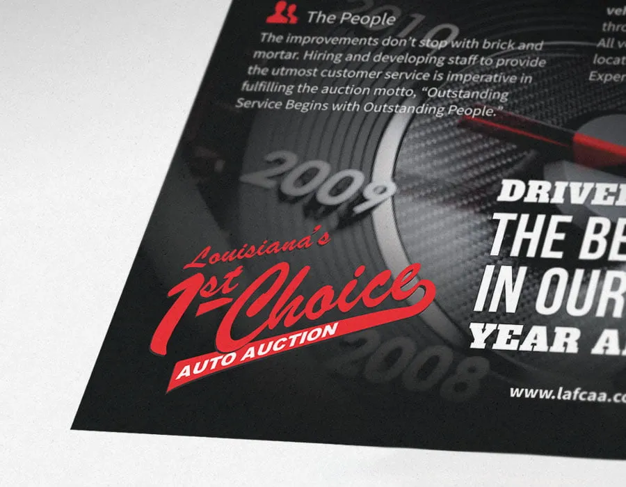Louisiana's 1st Choice Auto Auction - myheartcreative The LAFCAA logo at the bottom left corner of the print ad design.