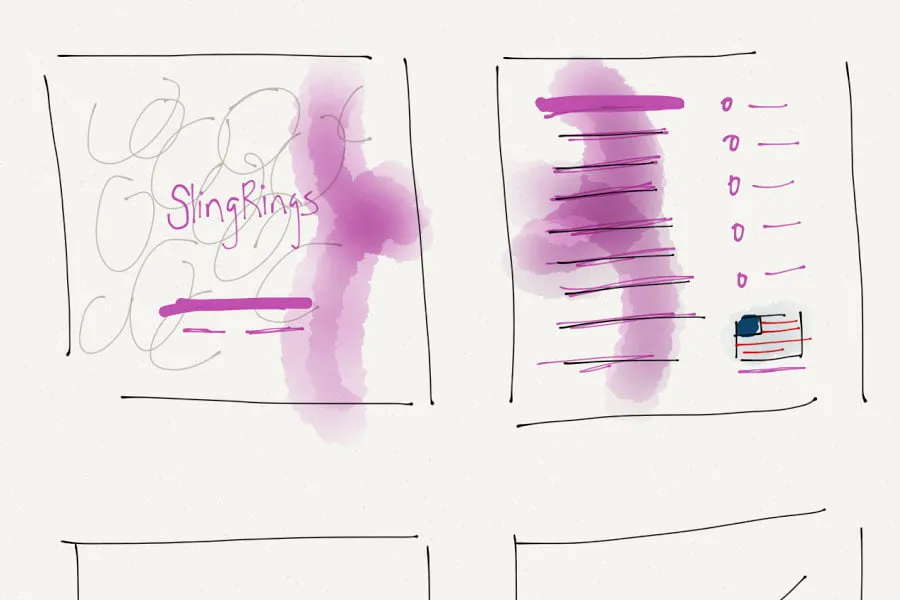 A sketch of a postcard design for SlingRings. 