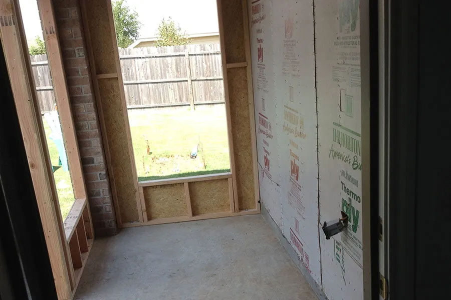 The myheartcreative studio walls going up, as shown from the inside. There are no windows yet. 