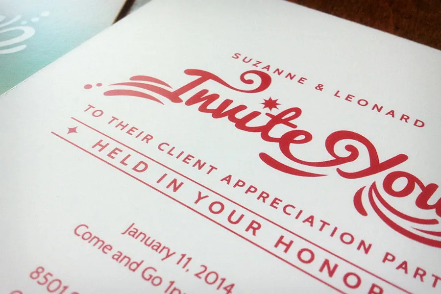 You Are A Blessing - myheartcreative A close-up of the invitation text for Suzi Homemaker's client appreciation party. The font is in red.