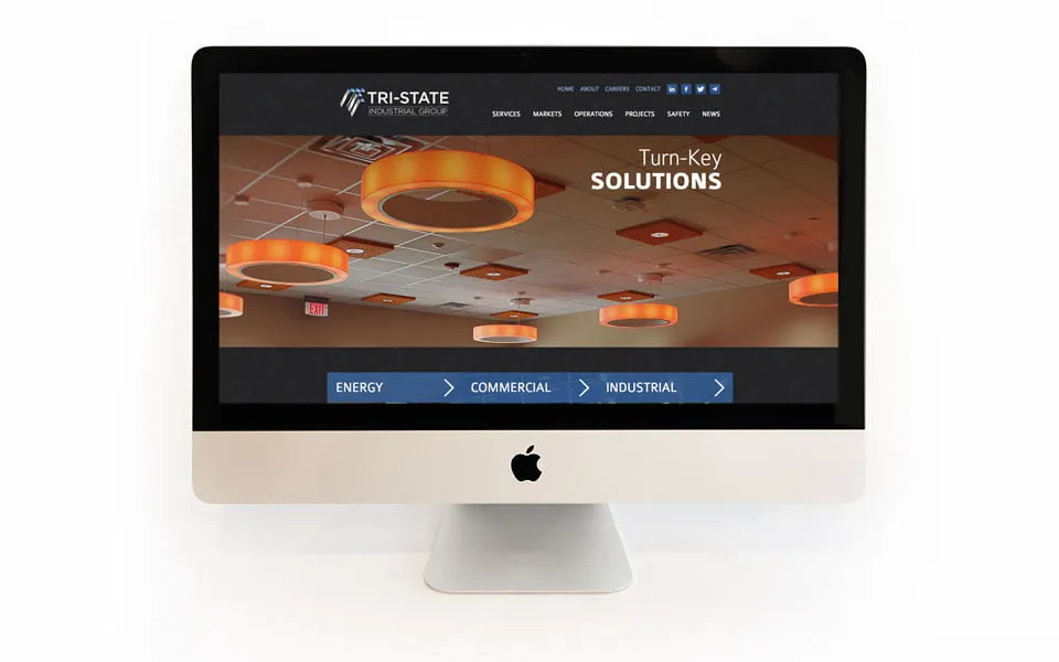 The website homepage for Tri-State Industrial Group as shown on a Mac desktop computer. 
