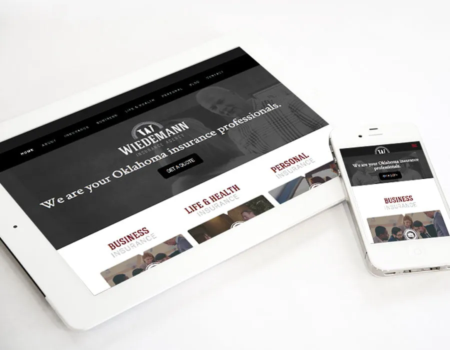 4 Website Design Launches for 4 Prominent Companies - myheartcreative The Wiedemann Insurance web design on a white tablet and smartphone.