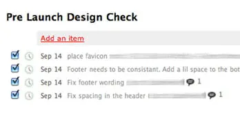 A screenshot showing Amy's pre-launch design checklist. 