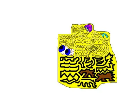 A yellow abstract drawing by Amy's brother. 