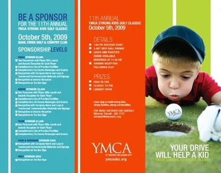 The inside of a brochure designed by Amy G. for the YMCA of Greater Oklahoma City. 