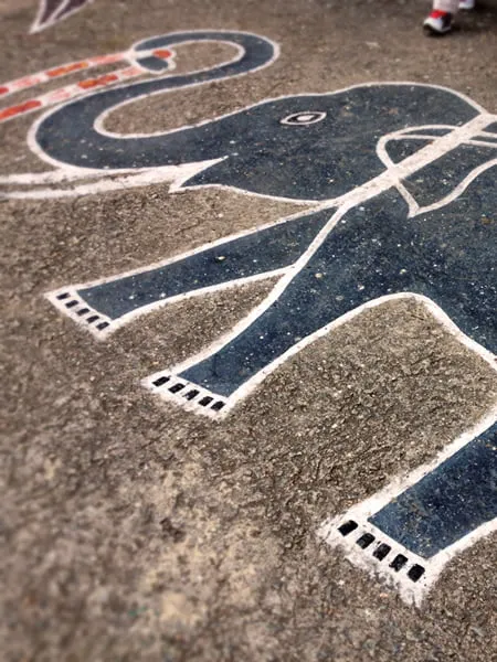 Artwork of an elephant in the concrete. 