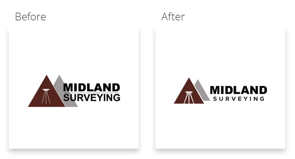 The before and after Oklahoma logo design for Midland Surveying. 