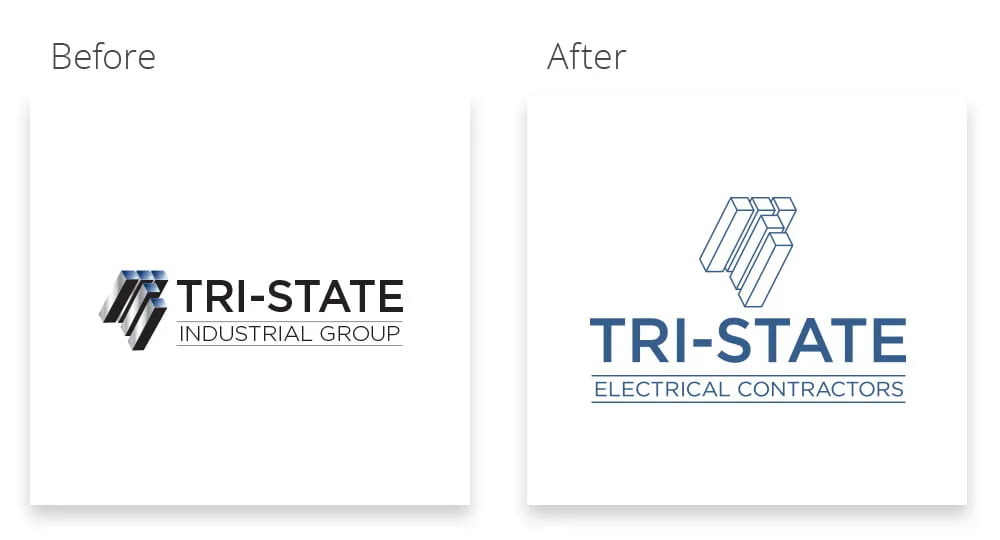 The before and after of Tri-State's Oklahoma logo design. 