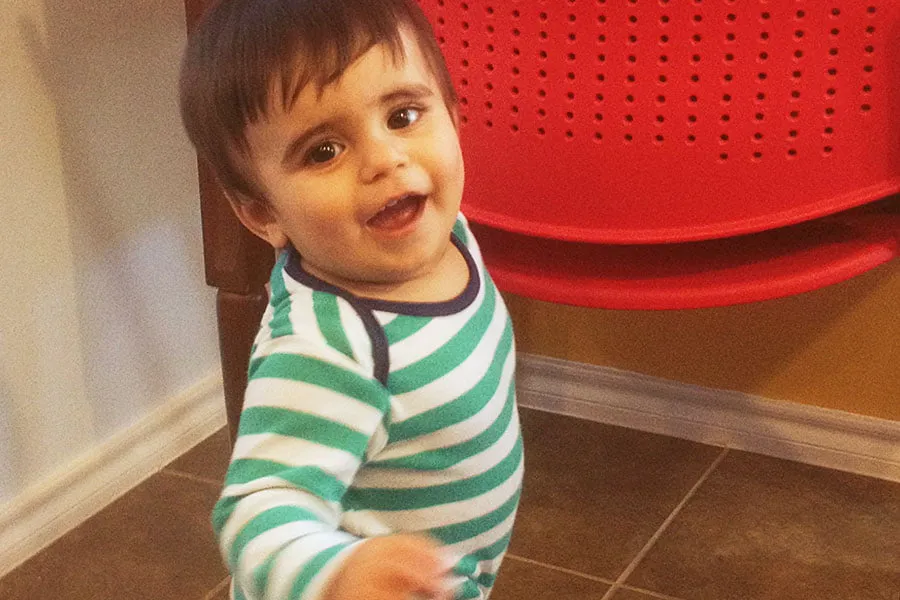 Maximus plays in the kitchen while Amy and Sam prepare for the Oklahoma Bridal Show. 