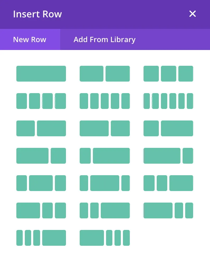Using Rows on the WordPress Divi Builder - myheartcreative A screenshot showing the column structure options for inserting a row using Divi builder.