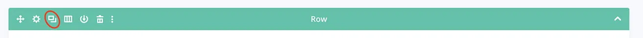 Using Rows on the WordPress Divi Builder - myheartcreative A screenshot showing the green Row bar on Divi builder. The icon with two overlapping papers is circled in red.