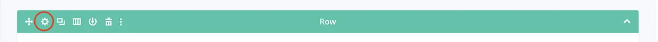 Using Rows on the WordPress Divi Builder - myheartcreative A screenshot showing the green Row bar on Divi builder. The Row settings cog is circled in red.