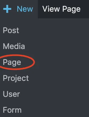 Building a Page on WordPress - myheartcreative A screenshot showing where to add a new page on WordPress. On the dashboard, users will hover over "New" in the upper gray bar and click Page.