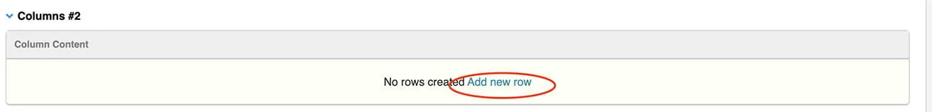 A screenshot showing how to add a new row under a column. The blue text "Add new row" is circled. 