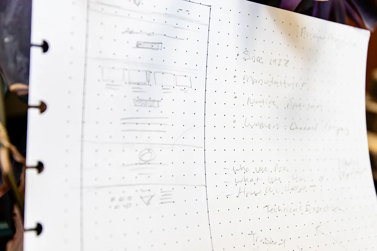 Amy's hand-drawn sketch of the website layout for Arrow-Magnolia International. 