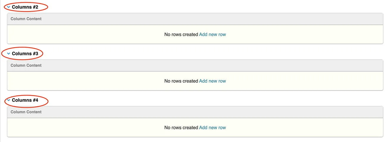 A screenshot showing the columns on Elementor Editor. Columns #1, #2, and #3 are circled in red. 
