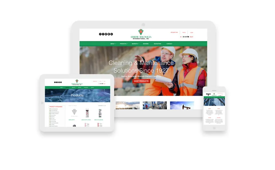The Arrow-Magnolia website on a desktop, tablet, and mobile phone. 