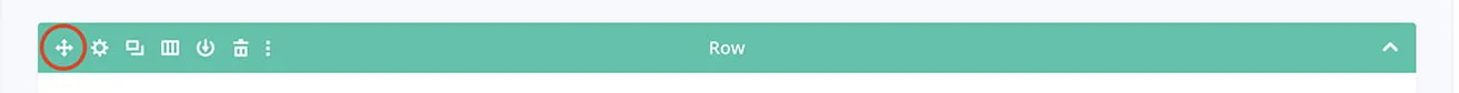 Using Rows on the WordPress Divi Builder - myheartcreative A screenshot showing the green Row bar on Divi builder. The icon with two crossed arrows is circled in red to indicate what to click if users want to move a row.