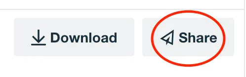 A screenshot of the Download and Share buttons on Vimeo. The share button is circled in red. 