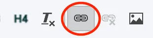 Adding Page Links In EE - myheartcreative A screenshot of the chainlink button circled in red.