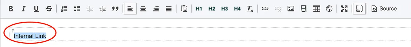 Adding Page Links In EE - myheartcreative A screenshot of how to highlight a line of text with a cursor to add a link.