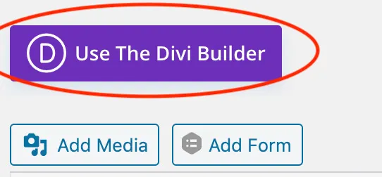 How to Create a Blog Post on WordPress - myheartcreative A screenshot showing the purple "Use The Divi Builder" button, located above the Add Media and Add Form buttons.