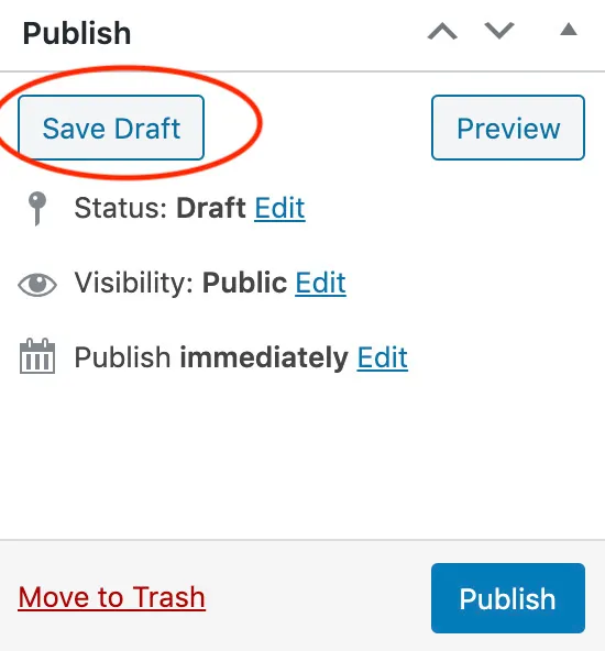 How to Create a Blog Post on WordPress - myheartcreative A screenshot showing the Save Draft button, located under the Publish tab on the upper right side of the page.