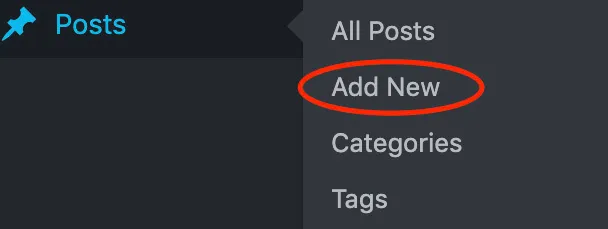 How to Create a Blog Post on WordPress - myheartcreative A screenshot showing where to find Posts in the WordPress menu and to then click Add New in the sub navigation menu.