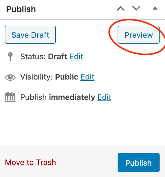 How to Create a Blog Post on WordPress - myheartcreative A screenshot showing the Preview button, located in the Publish tab on the upper right side of the screen.
