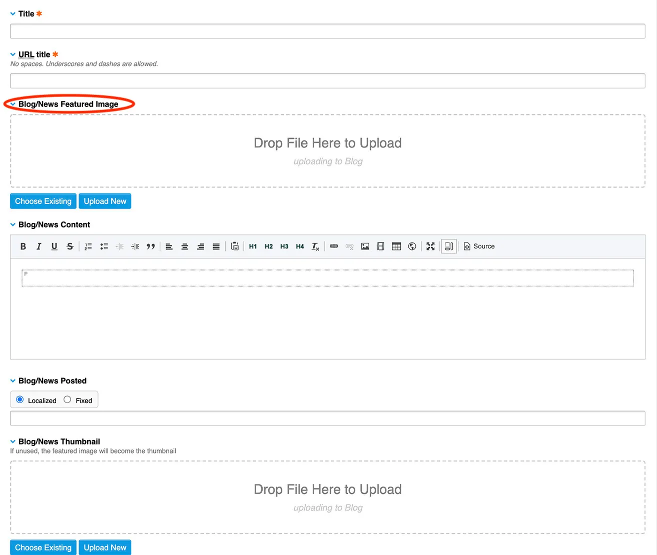A screenshot showing where to add the featured image to a blog. 