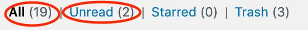 A screenshot showing where to check all, unread, starred, and trashed entries. 