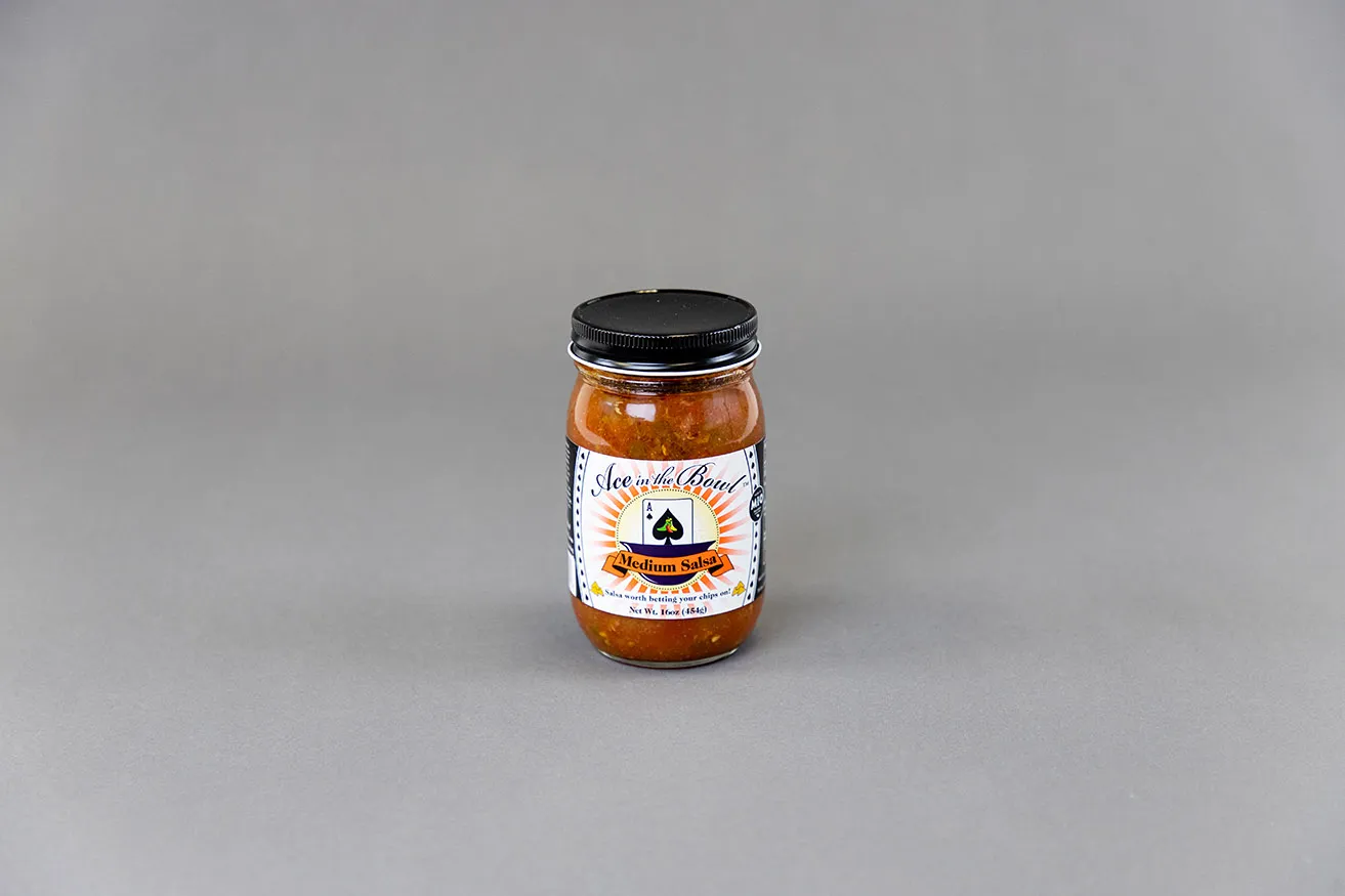 Why You Need OKC Commercial Photography - myheartcreative A jar of Ace in the Bowl Medium Salsa photographed on a gray background.