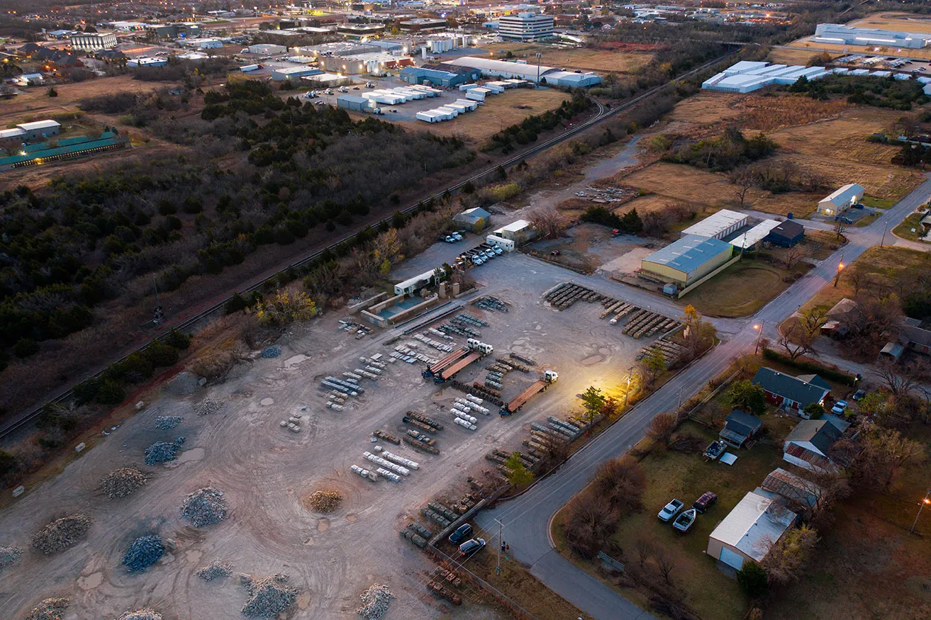 An aerial image of the Richburg Stone stoneyard in Oklahoma City. 