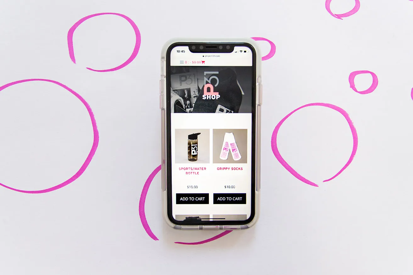 The Project31 shopping cart shown on a smartphone. 