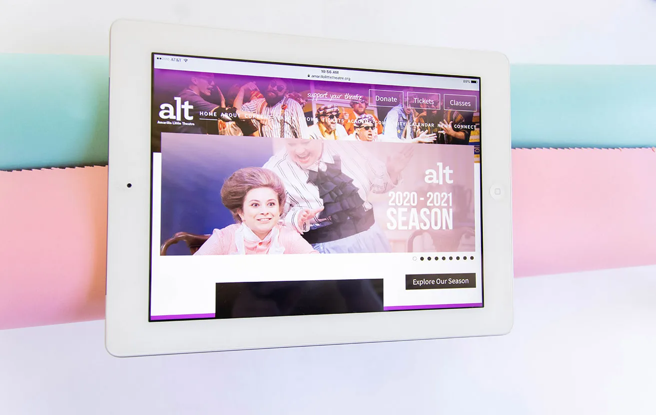 These 5 Simple Digital Marketing Tips Will Pump Up Your Sales - myheartcreative The website homepage for Amarillo Little Theatre on an iPad.