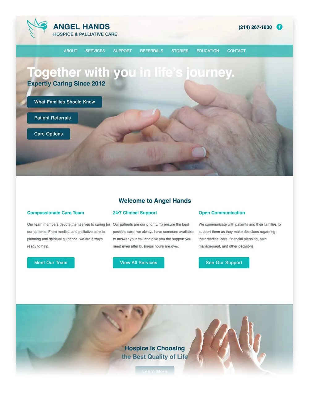 When Should You Use Digital Marketing Dallas? - myheartcreative The website homepage design for Angel Hands Hospice & Palliative Care.